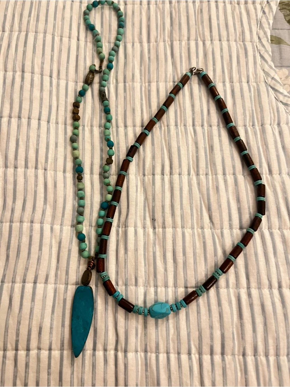 Two Turquoise Bead Pendant Necklace - Women Jewelry size 20 inch. Beautiful